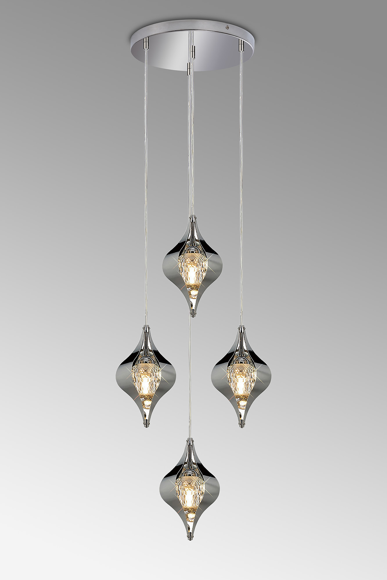 IL31853CH  Amano 34cm Round Pendant, 4 Light Adjustable G9, Polished Chrome/Crystal